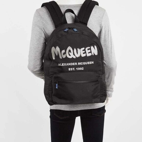 Alexander McQueen Black Nylon Graffiti Metropolitan Backpack Bag - Picture 2 of 12